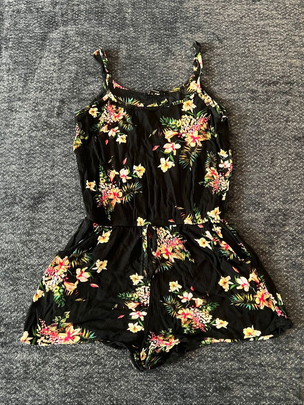 Ambiance Black Floral Print Romper - Size Small